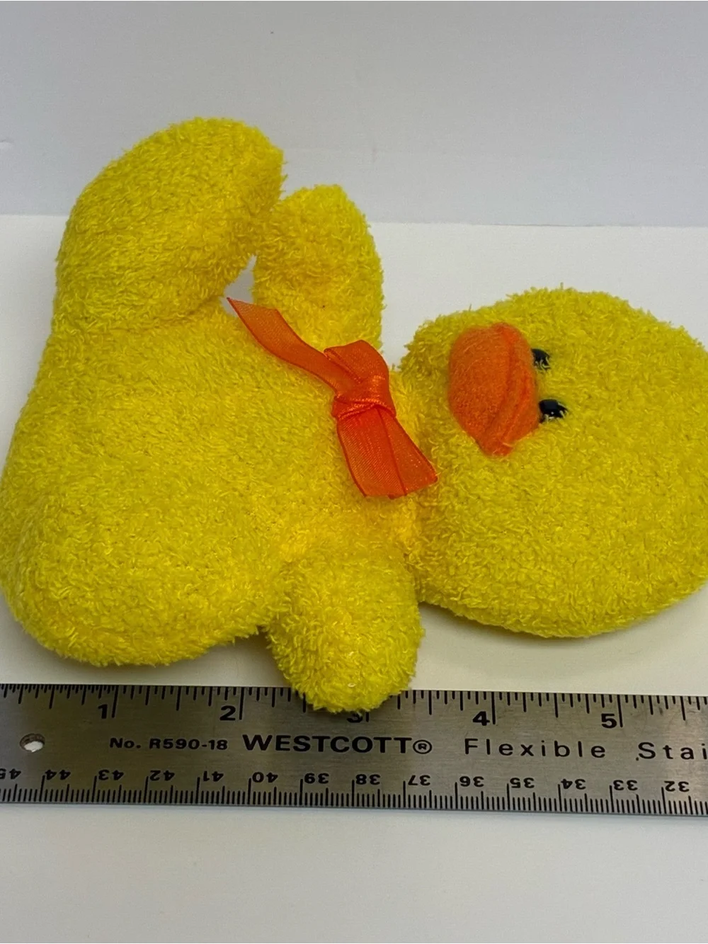 Duck Plush with Bow Yellow Tuft of White Hair Soft 7 in.